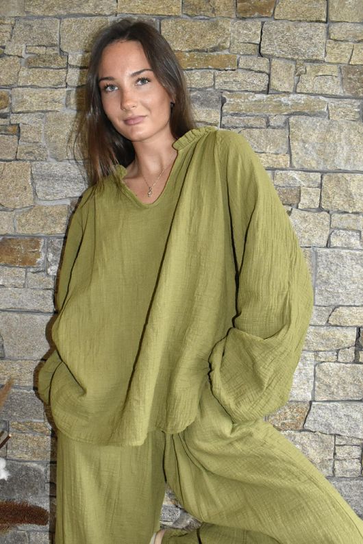Santos Cushion Cotton Heathcliff Blouse Olive
